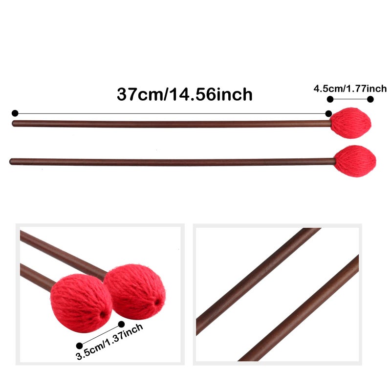 Mr.Power Marimba Mallets Wood Handle Yarn Head with Maple Handle, Bass Percussion instruments Sticks (Medium Hard Yarn Head, Red) - Image 4